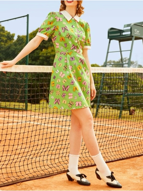 Modcloth Dresses & Skirts - NWT Modcloth Green Butterfly-Print Short Sleeve Mini Dress with White Collar.16W